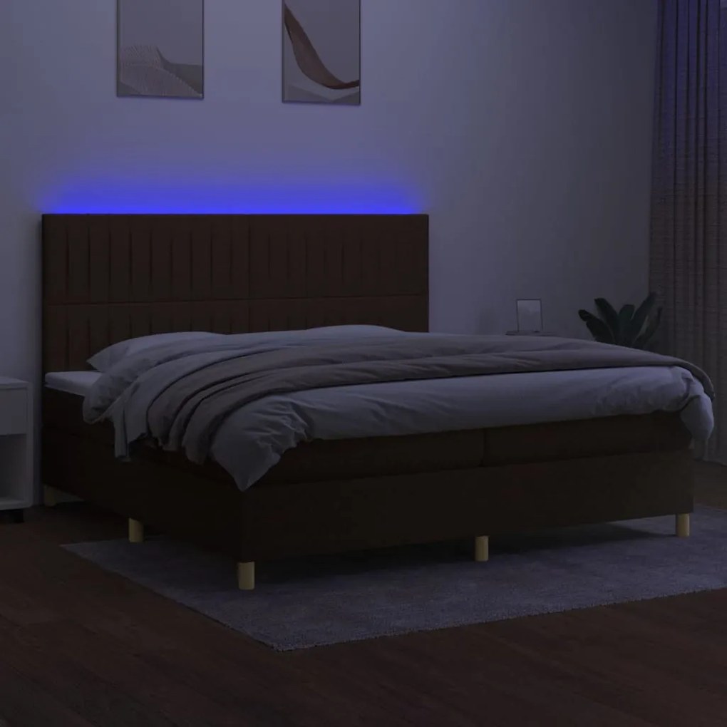 vidaXL Κρεβάτι Boxspring με Στρώμα &amp; LED Σκ.Καφέ 200x200εκ. Υφασμάτινο