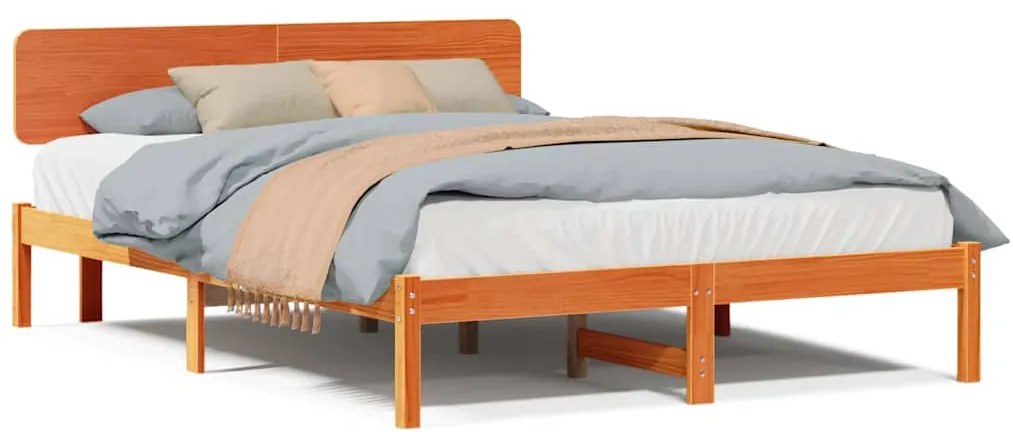 vidaXL Σκελετός Κρεβατιού Κερωτό καφέ 140 x 200 cm Μασίφ ξύλο πεύκου