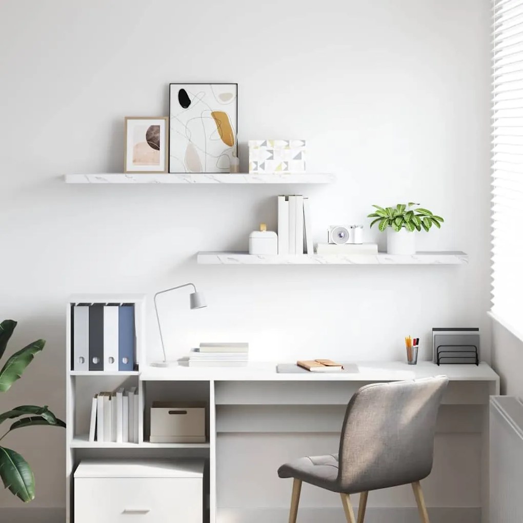 vidaXL Ράφι Τοίχου Επιτοίχιο 2 pcs Λευκό Μάρμαρο 120 x 23,5 x 4 εκ