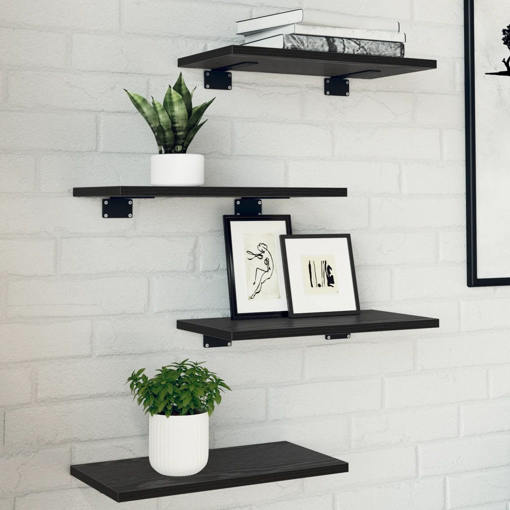 vidaXL Ράφια Βιβλιοθήκης - 4 τεμ σε Μαύρη Δρυ, 40x20x1.5 εκ, από επεξεργασμένο ξύλο.