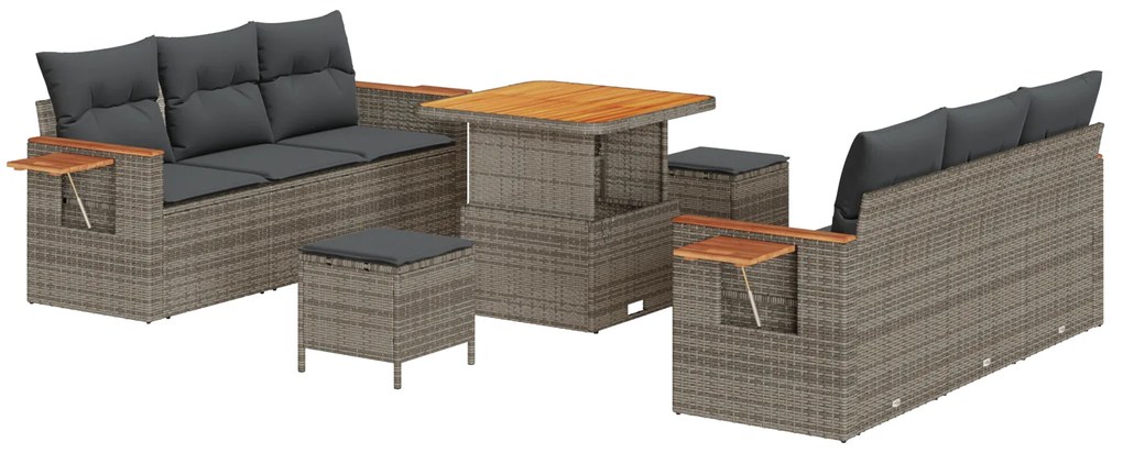vidaXL Σετ Καναπέ Κήπου με μαξιλάρι 9 pcs Γκρι Πολυ ράταν