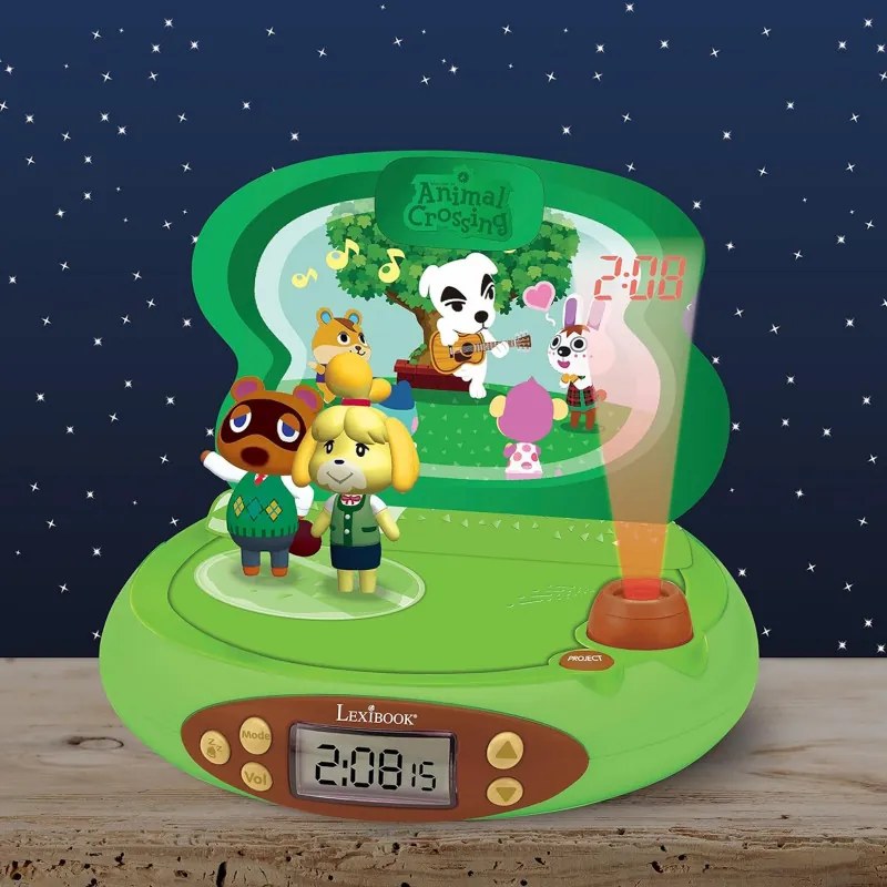 Επιτραπέζιο παιδικό 3D ρολόι με προβολέα Lexibook Nintendo Animal Crossing RP500AC, Ξυπνητήρι, 4 εφέ, Πράσινο/Καφέ