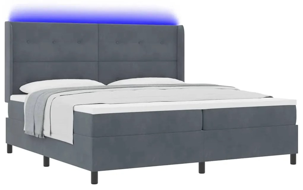vidaXL Κρεβάτι Box Spring LED με Στρώμα Σκούρο Γκρι 200 x 200 cm