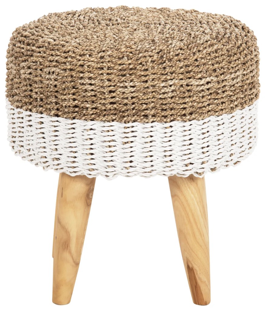 Σκάμπο Beam Ξύλο Τεακ και Seagrass Σε Φυσικό & Λευκό Φ42x46Υεκ.