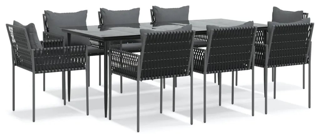 vidaXL Σετ Τραπεζαρίας Κήπου 9 τεμ. Συνθ. Ρατάν / Ατσάλι με Μαξιλάρια