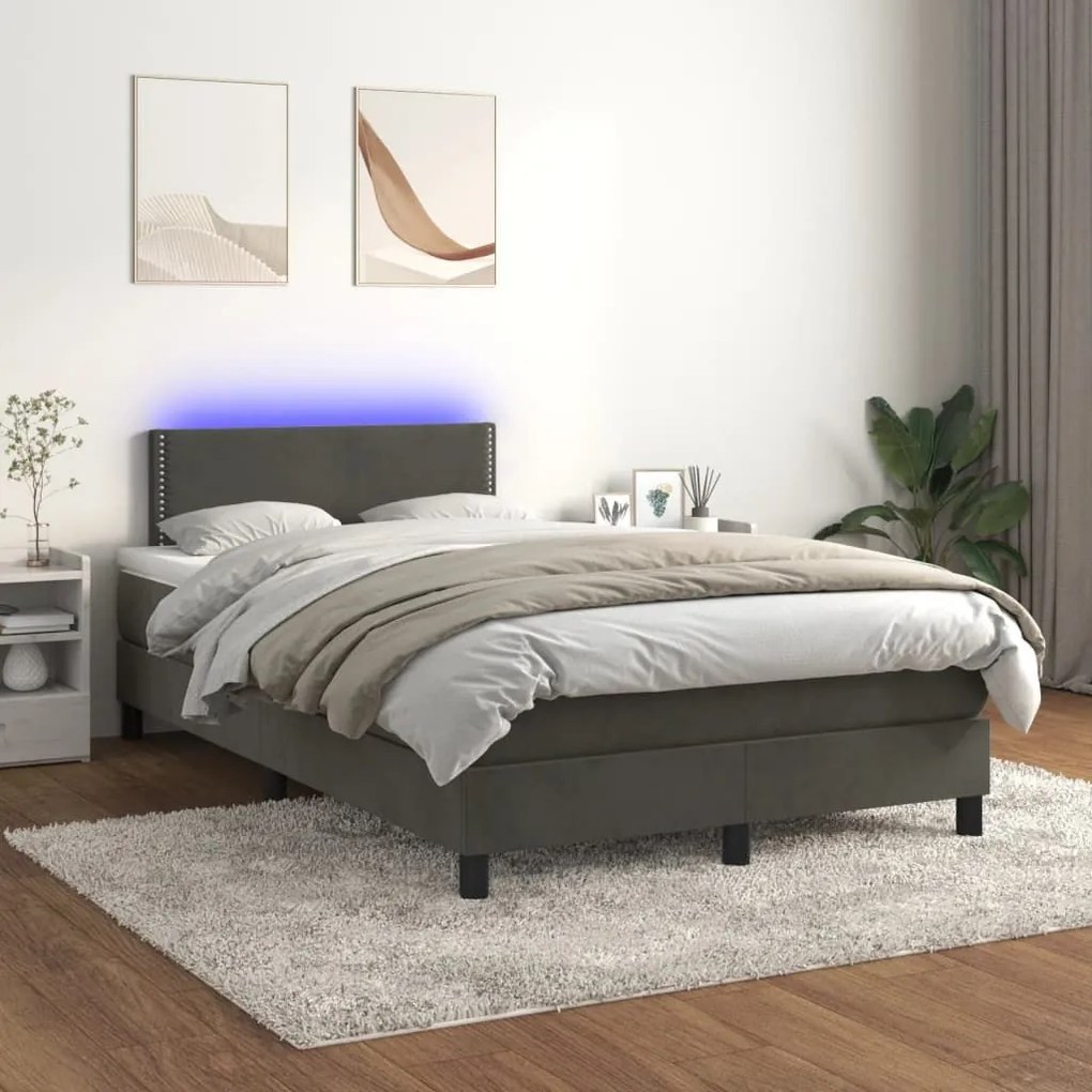 ΚΡΕΒΑΤΙ BOXSPRING ΜΕ ΣΤΡΩΜΑ &amp; LED ΣΚ. ΓΚΡΙ 120X200ΕΚ. ΒΕΛΟΥΔΙΝΟ 3134334