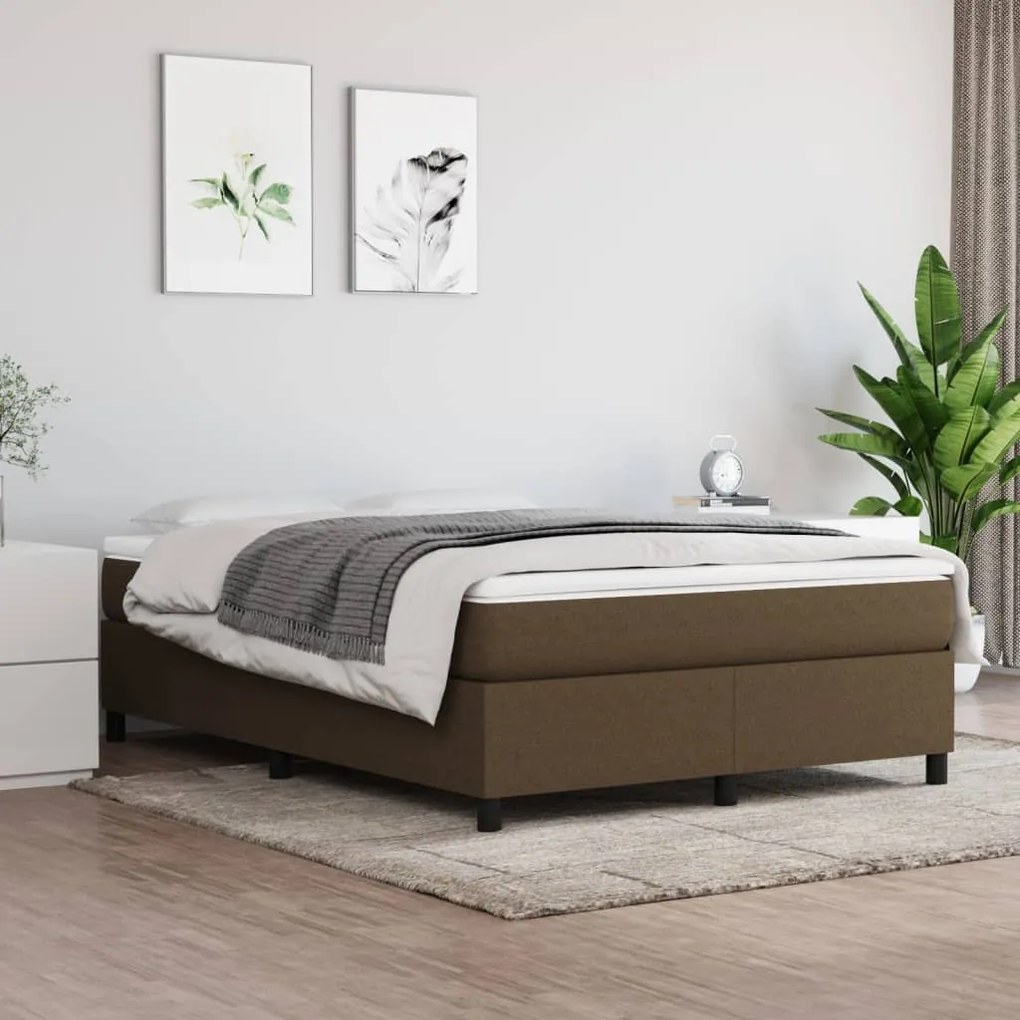 vidaXL Κρεβάτι Boxspring με Στρώμα Σκούρο Καφέ 140x190 εκ. Υφασμάτινο