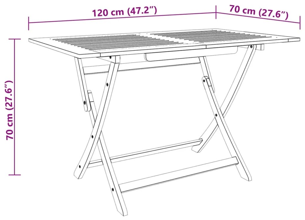 vidaXL Τραπέζι Κήπου Πτυσσόμενο 120x70x75 εκ. Μασίφ Ξύλο Ευκαλύπτου