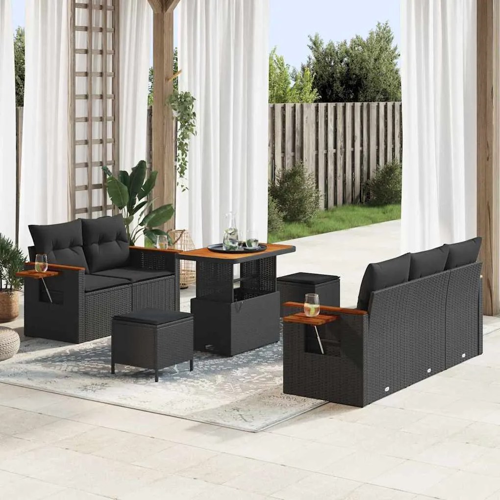 vidaXL Σετ Καναπέ Κήπου με μαξιλάρι 8 pcs Μαύρο 90 x 55 x 71 cm