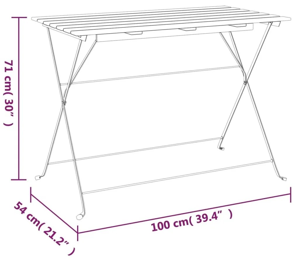 Τραπέζι Bistro Πτυσσόμενο 100x54x71 εκ. Μασίφ Ακακία &amp; Ατσάλι - Καφέ