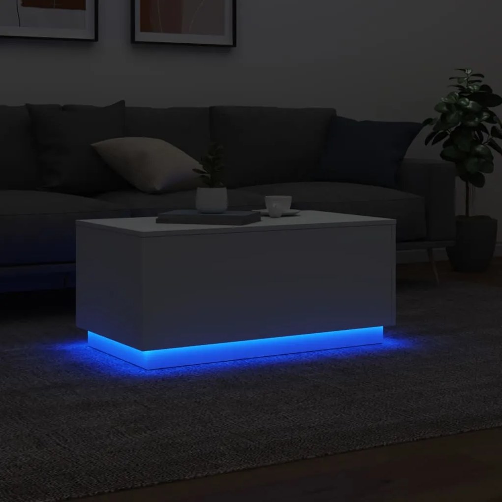 vidaXL Τραπεζάκι Σαλονιού με LED Λευκό 90 x 50 x 40 εκ.
