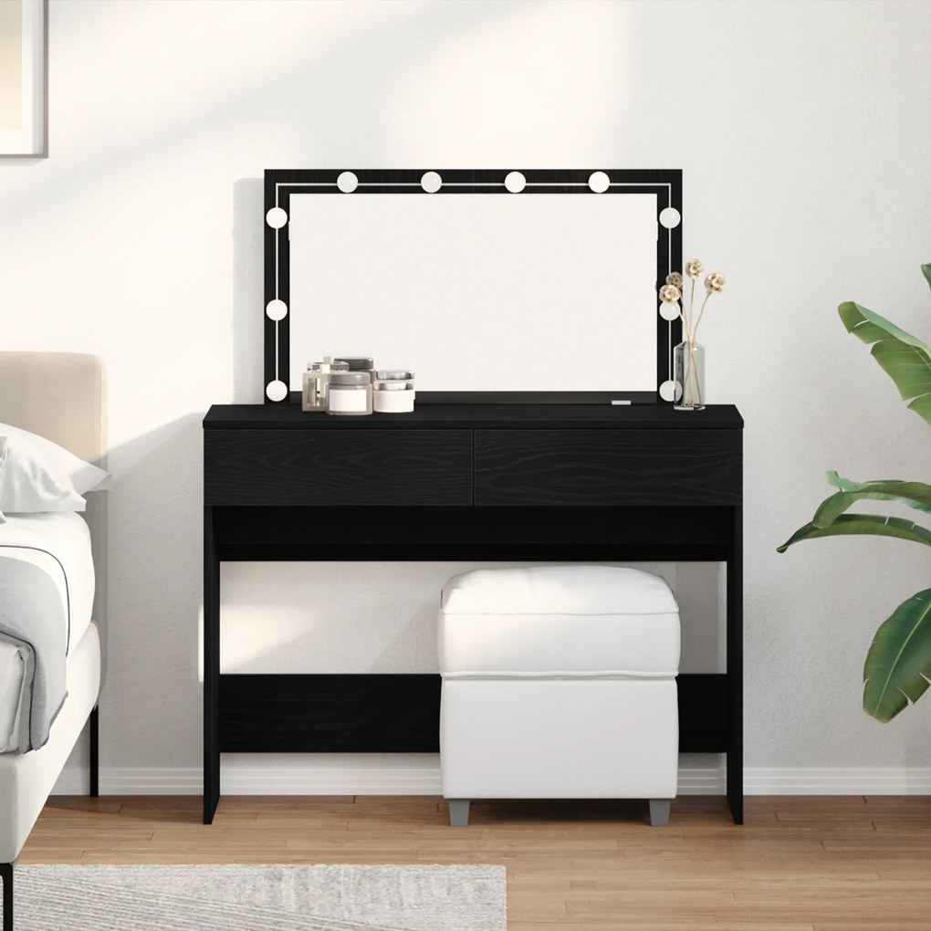 vidaXL Τραπεζάκι Μακιγιάζ με LED Μαύρης Δρυς 100x40x120 εκ