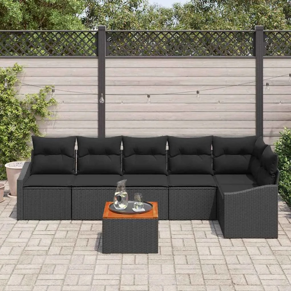 vidaXL Σετ Καναπέ Κήπου με μαξιλάρι 7 pcs Μαύρο Πολυ ράταν