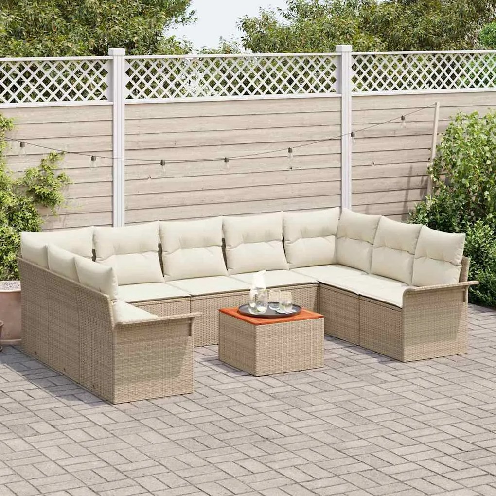 vidaXL Σετ Καναπέ Κήπου με μαξιλάρι 10 pcs Μπεζ, Κρέμα 55 x 55 x 37 εκ