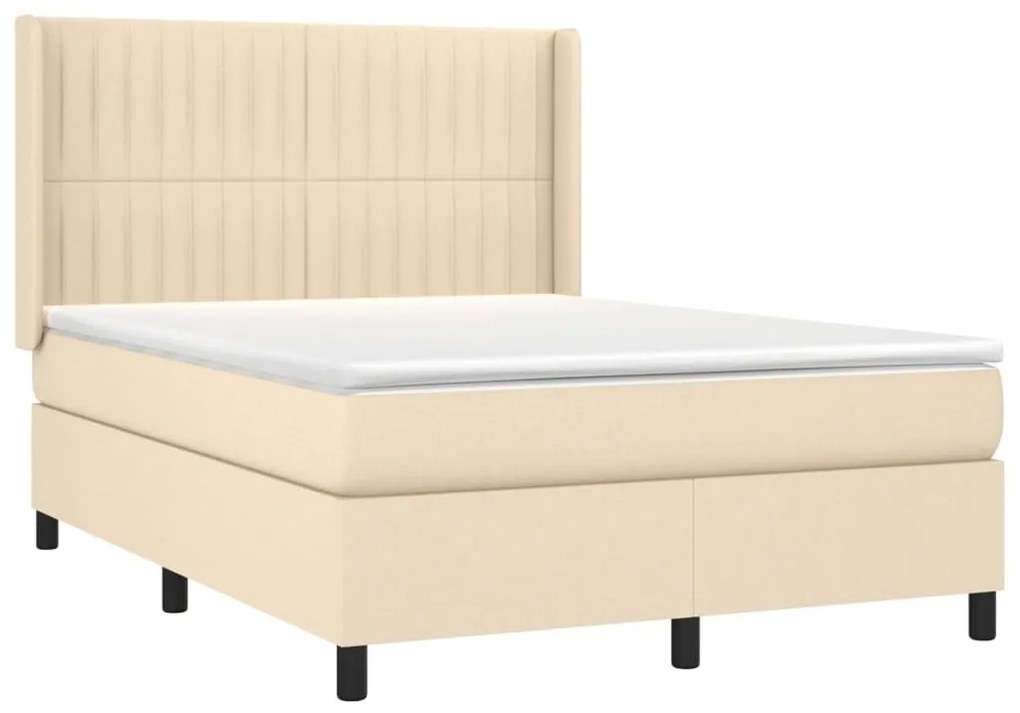 vidaXL Κρεβάτι Boxspring με Στρώμα Κρεμ 140x190 εκ. Υφασμάτινο