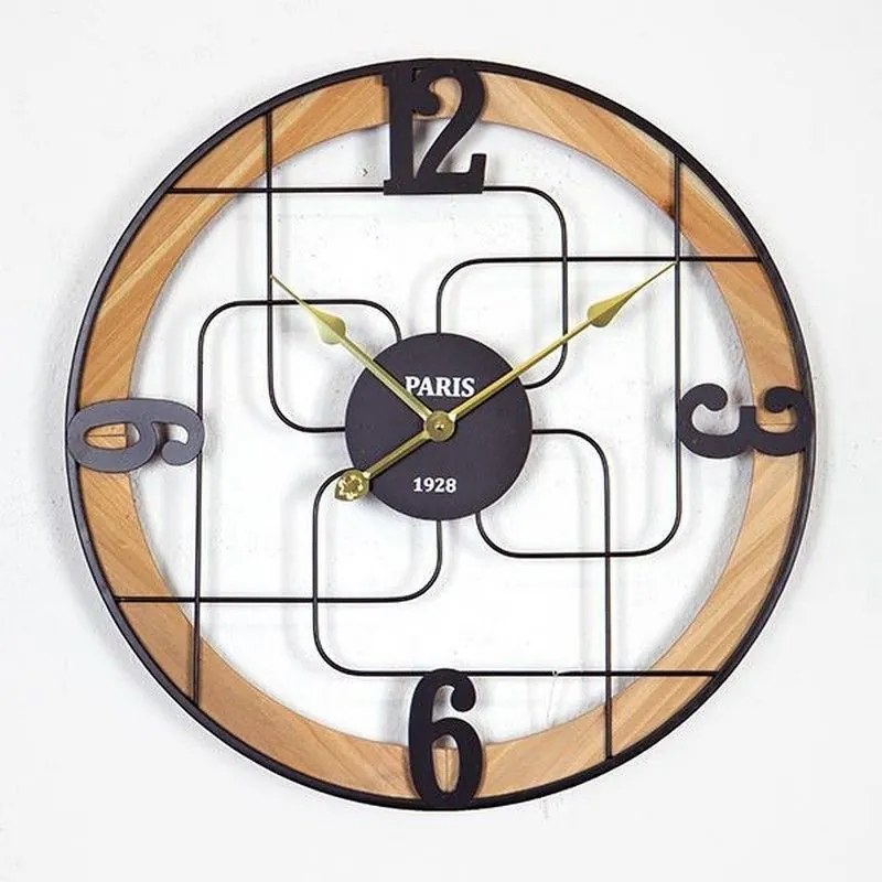 Ρολόι Τοίχου 753-10022 60x4.5x60cm Natural-Black Estheti Home Ξύλο,Μέταλλο