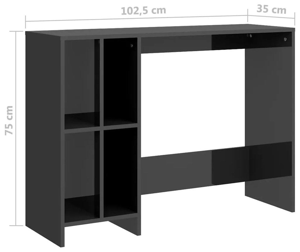 vidaXL Γραφείο Notebook Γυαλ. Γκρι 102,5 x 35 x 75 εκ από Επεξ. Ξύλο