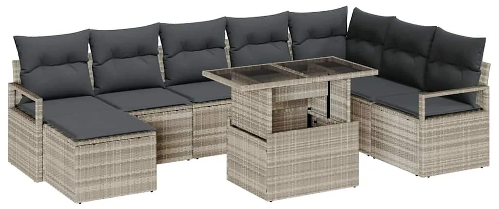 vidaXL Σετ Καναπέ Κήπου με μαξιλάρι 9 pcs Ανοιχτό γκρι