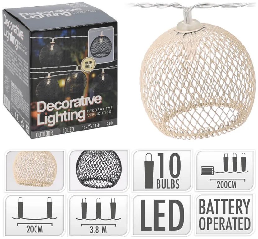 Διακοσμητικός Φωτισμός 10 LED με μπαταρία - 3.8 Μέτρα - σε 2 επιλογές χρώματος