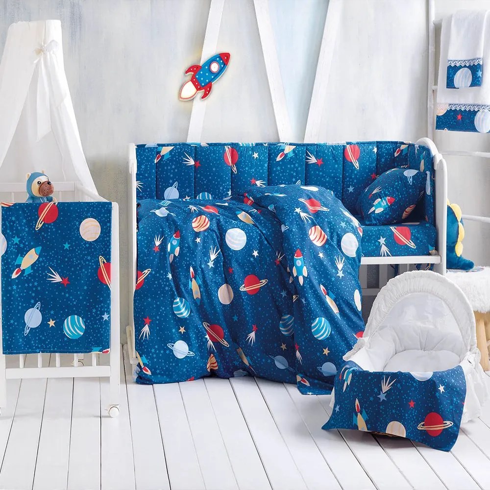 Σεντόνια Βρεφικά (Σετ 3τμχ) Space Odyssey Blue Ρυθμός Cradle 120x160cm 100% Βαμβάκι