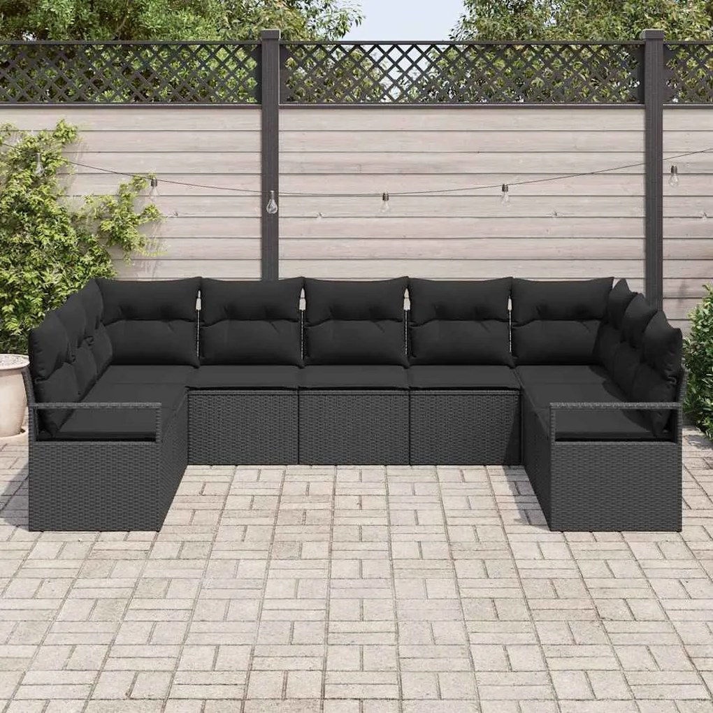 vidaXL Σετ Καναπέ Κήπου 9 pcs Μαύρο Πολυ ράταν