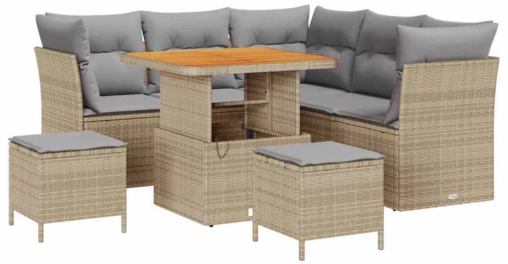 vidaXL Σετ Καναπέ Κήπου Ρυθμιζόμενο ύψος 8 pcs Μπεζ συνθετικό ρατάν