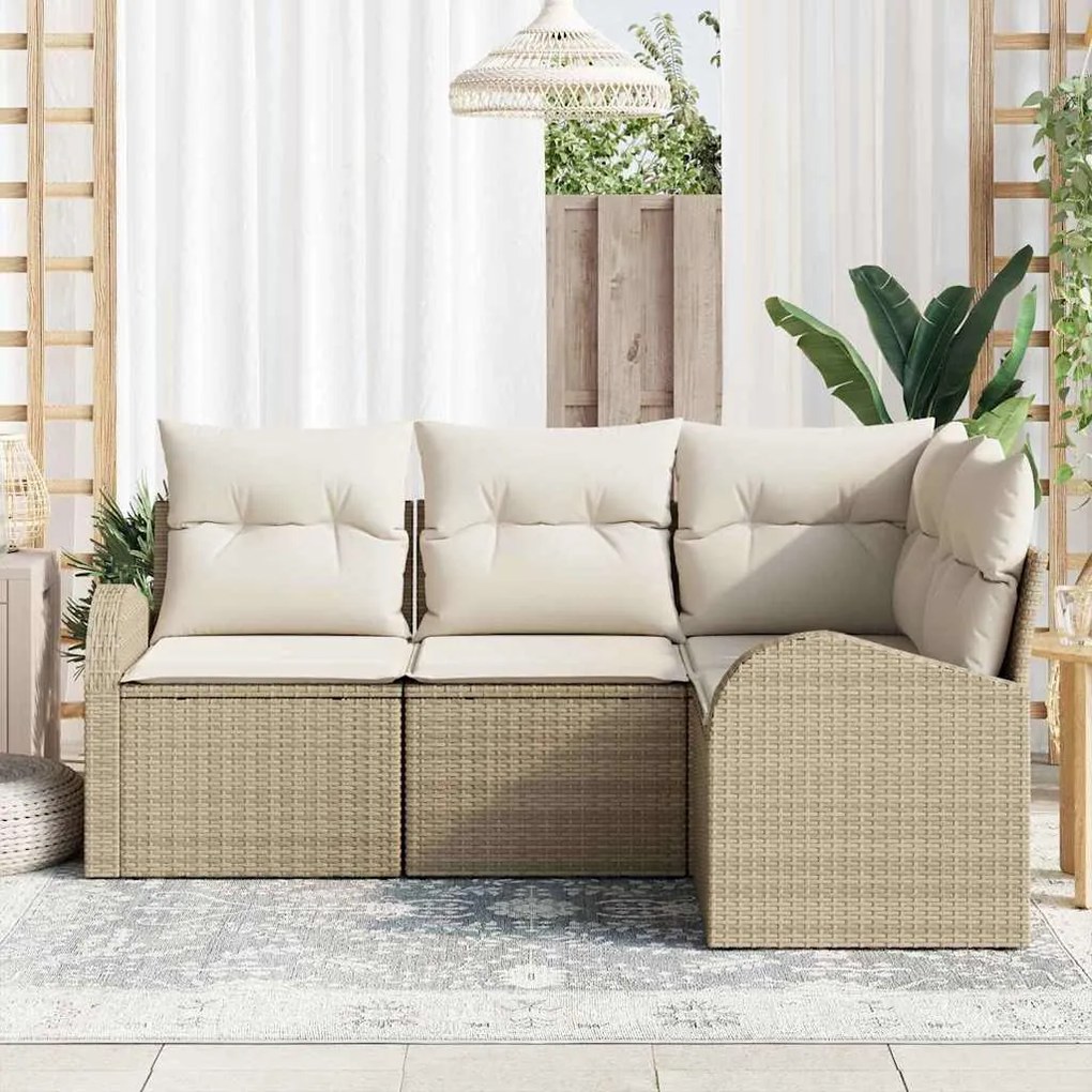 vidaXL Σετ Καναπέ Κήπου με μαξιλάρι 4 pcs Beige, λευκό Πολυ ράταν