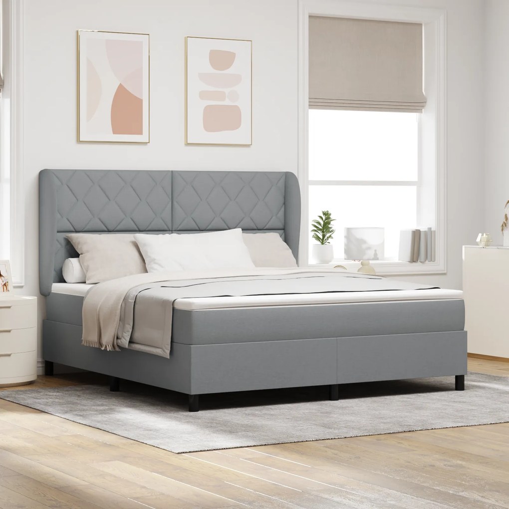 vidaXL Κρεβάτι Box Spring με Στρώμα - Ανοιχτό Γκρι, 180x200 εκ., Υφάσμα