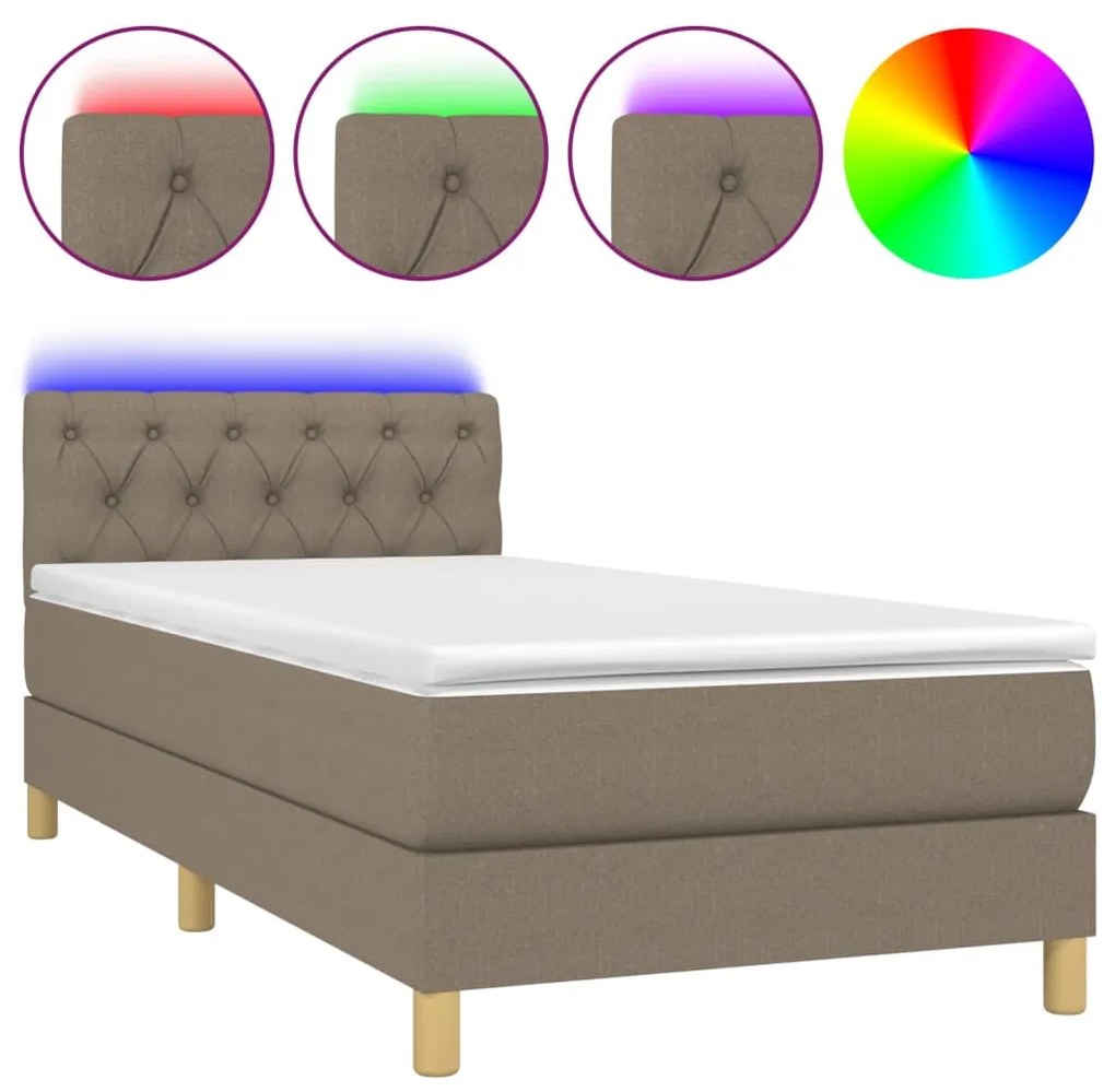 Κρεβάτι Boxspring με Στρώμα &amp; LED Taupe 80x200 εκ. Υφασμάτινο - Μπεζ-Γκρι