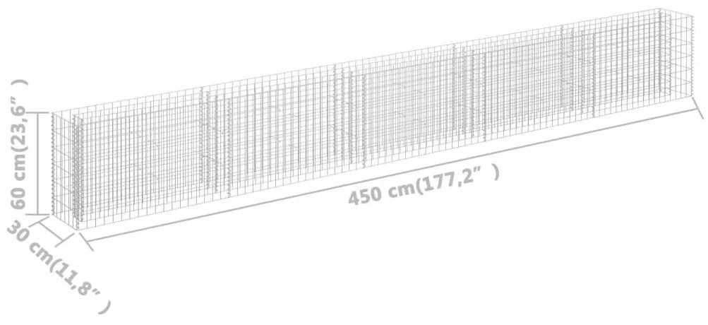 Συρματοκιβώτιο-Γλάστρα Υπερυψωμένη 450x30x60 εκ. Γαλβ. Χάλυβας - Ασήμι