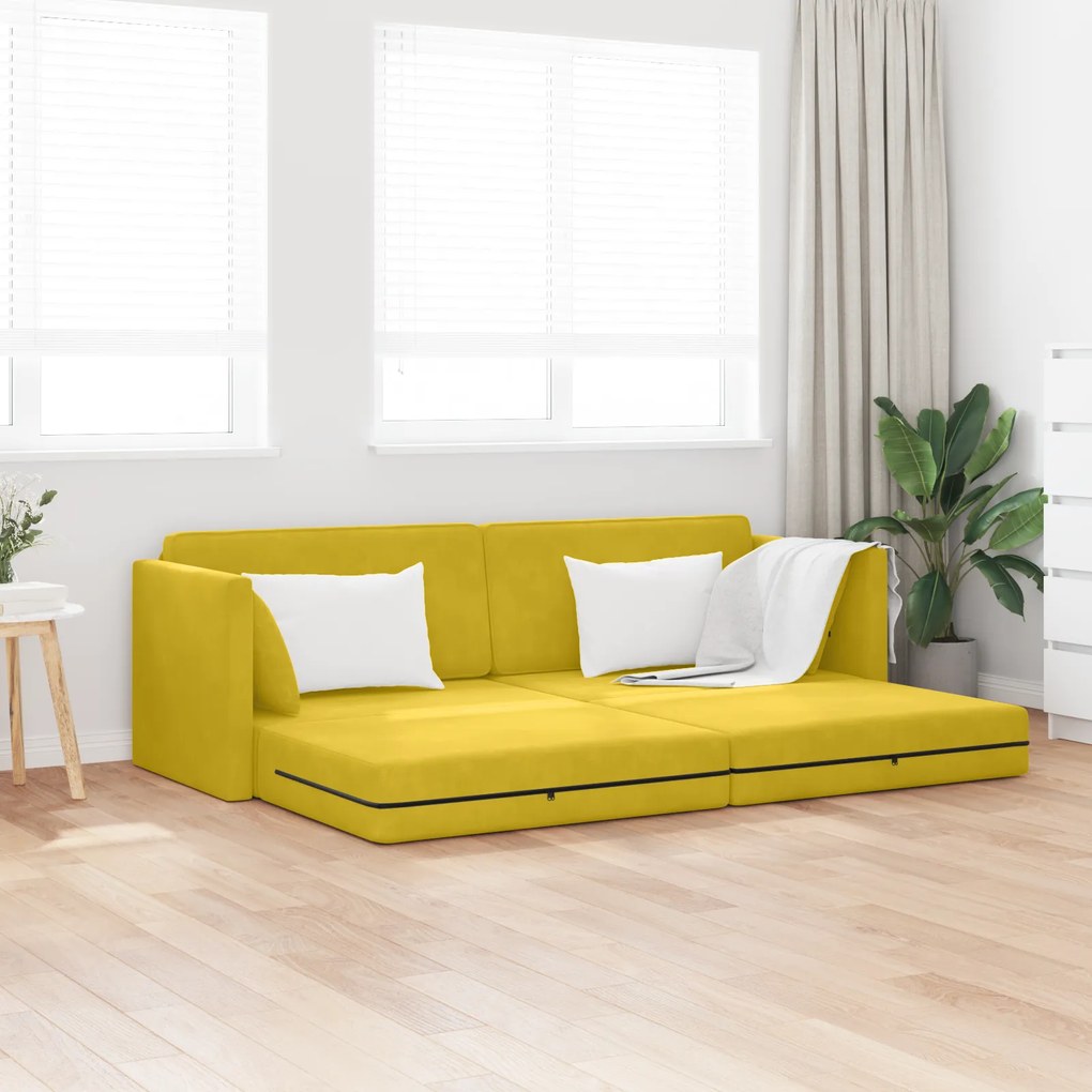vidaXL Καναπές Κρεβάτι 2 σε 1 Κίτρινος 213x144x60 εκ. Βελούδο