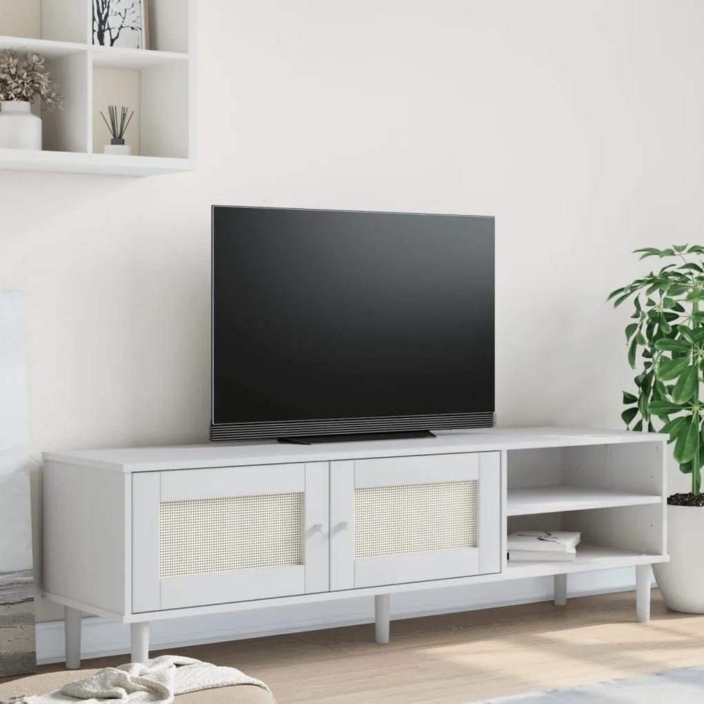 Έπιπλο Τηλεόρασης SENJA Λευκό / Ρατάν 158x40x49 εκ. Μασίφ Πεύκο - Λευκό