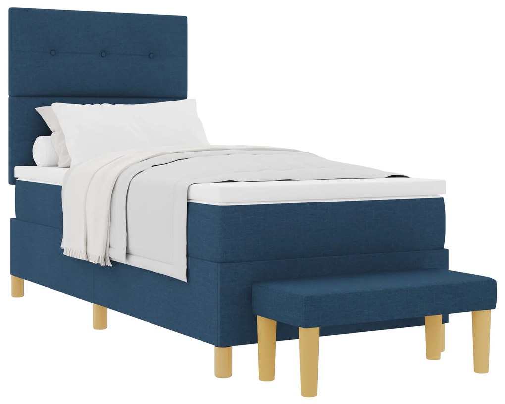 vidaXL Κρεβάτι Box Spring με Στρώμα & Πάγκο Μπλε 90x200 εκ. Υλικό