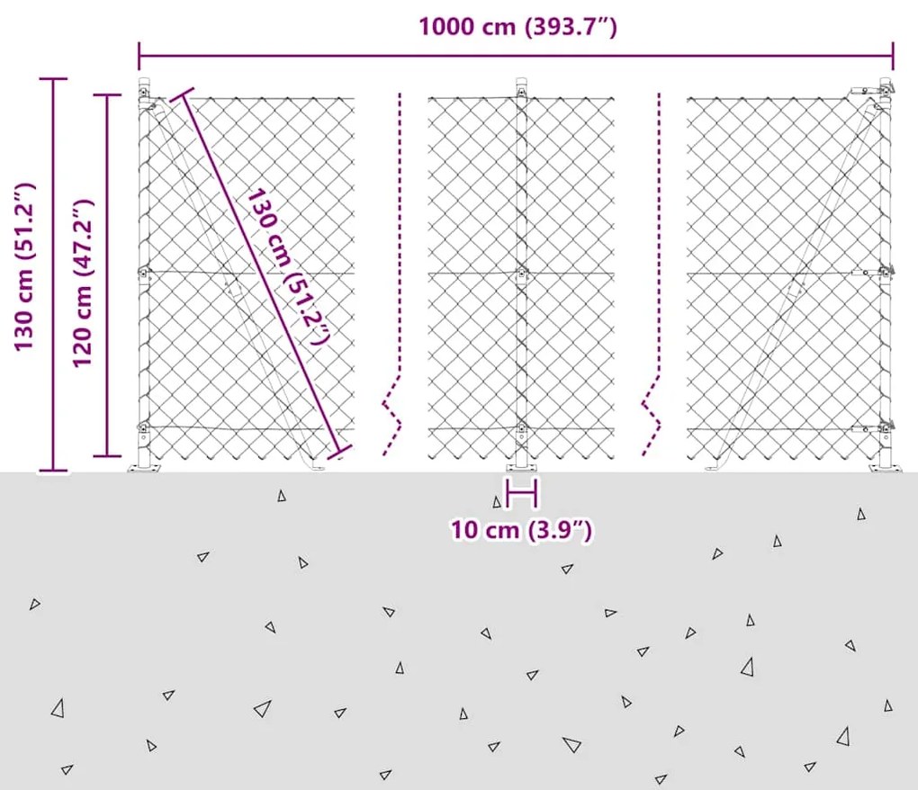 vidaXL Φράκτης από αλυσίδα με στύλους Ασημί 10 x 1.2 μ Ατσάλι