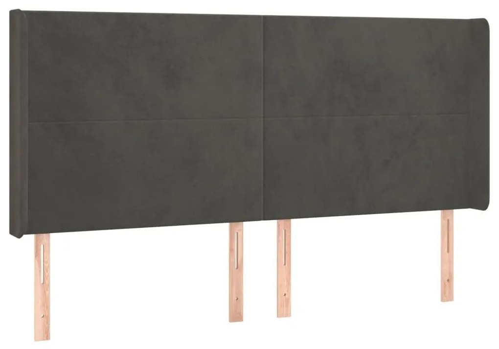 Κεφαλάρι με Πτερύγια Σκούρο Γκρι 163x16x118/128 εκ. Βελούδινο - Γκρι