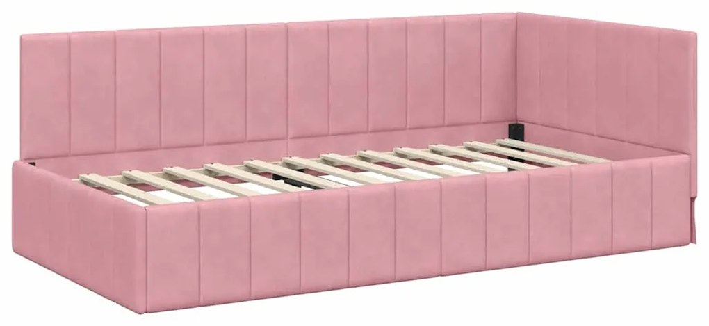 vidaXL Κρεβάτι Γωνίας με κεφαλάρι Ροζ 90 x 190 cm Βελούδο