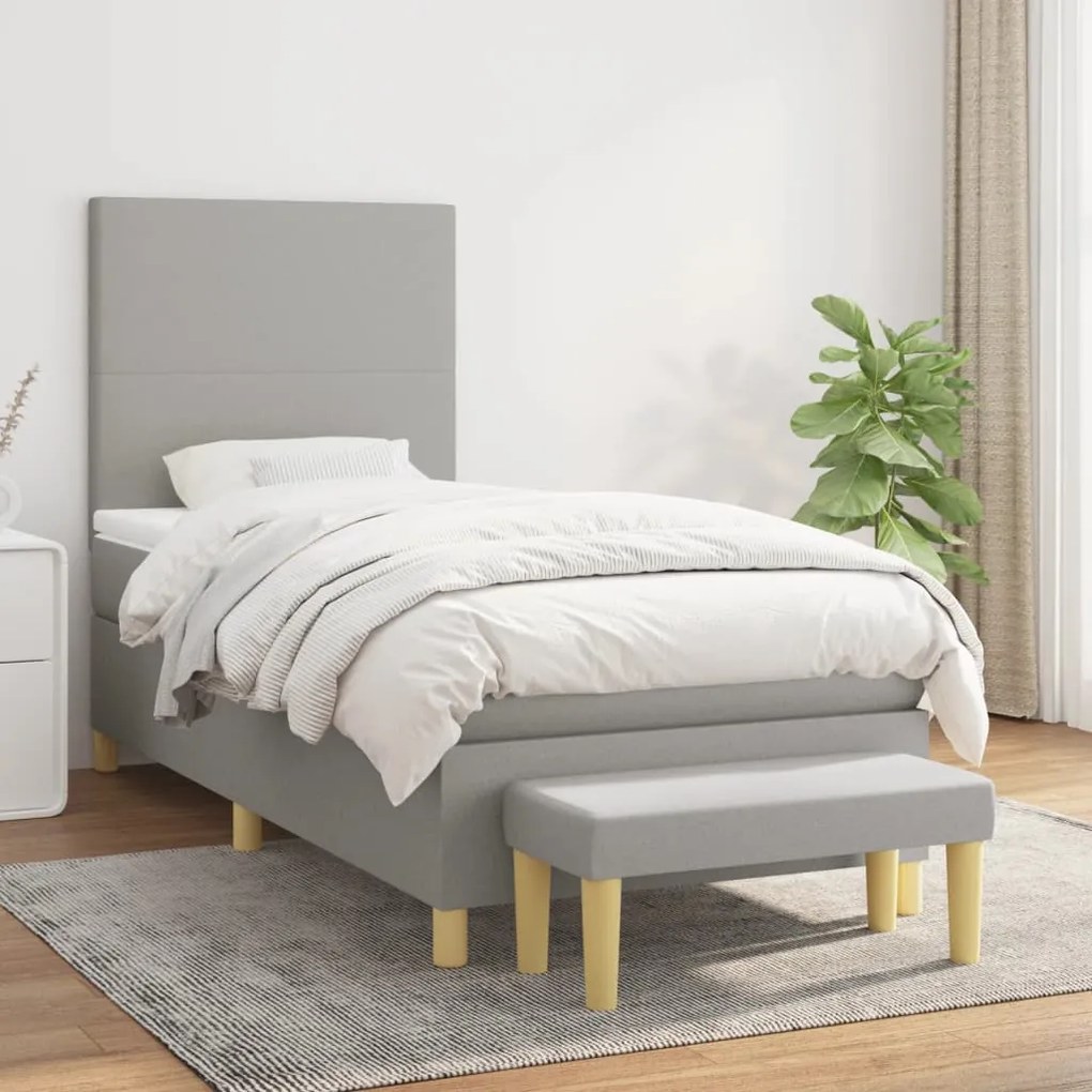 Κρεβάτι Boxspring με Στρώμα Ανοιχτό Γκρι 90x190 εκ. Υφασμάτινο