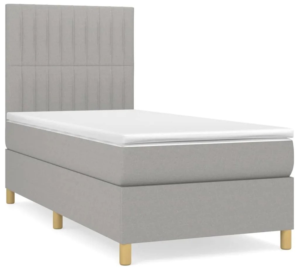 Κρεβάτι Boxspring με Στρώμα Ανοιχτό Γκρι 90x200 εκ. Υφασμάτινο - Γκρι