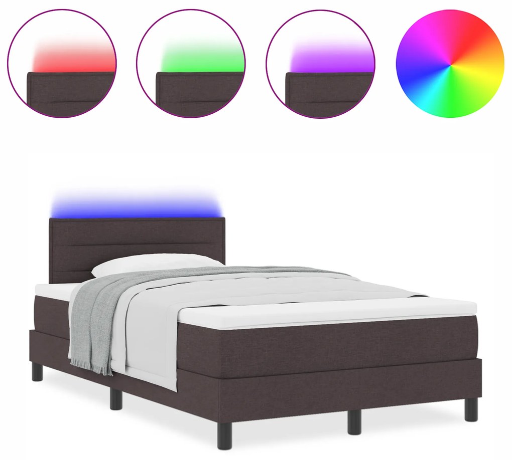 vidaXL Κρεβάτι με Σπαστό Σκελετό και Στρώμα & LED Σκούρο Καφέ 120x190 εκ. Ύφασμα.
