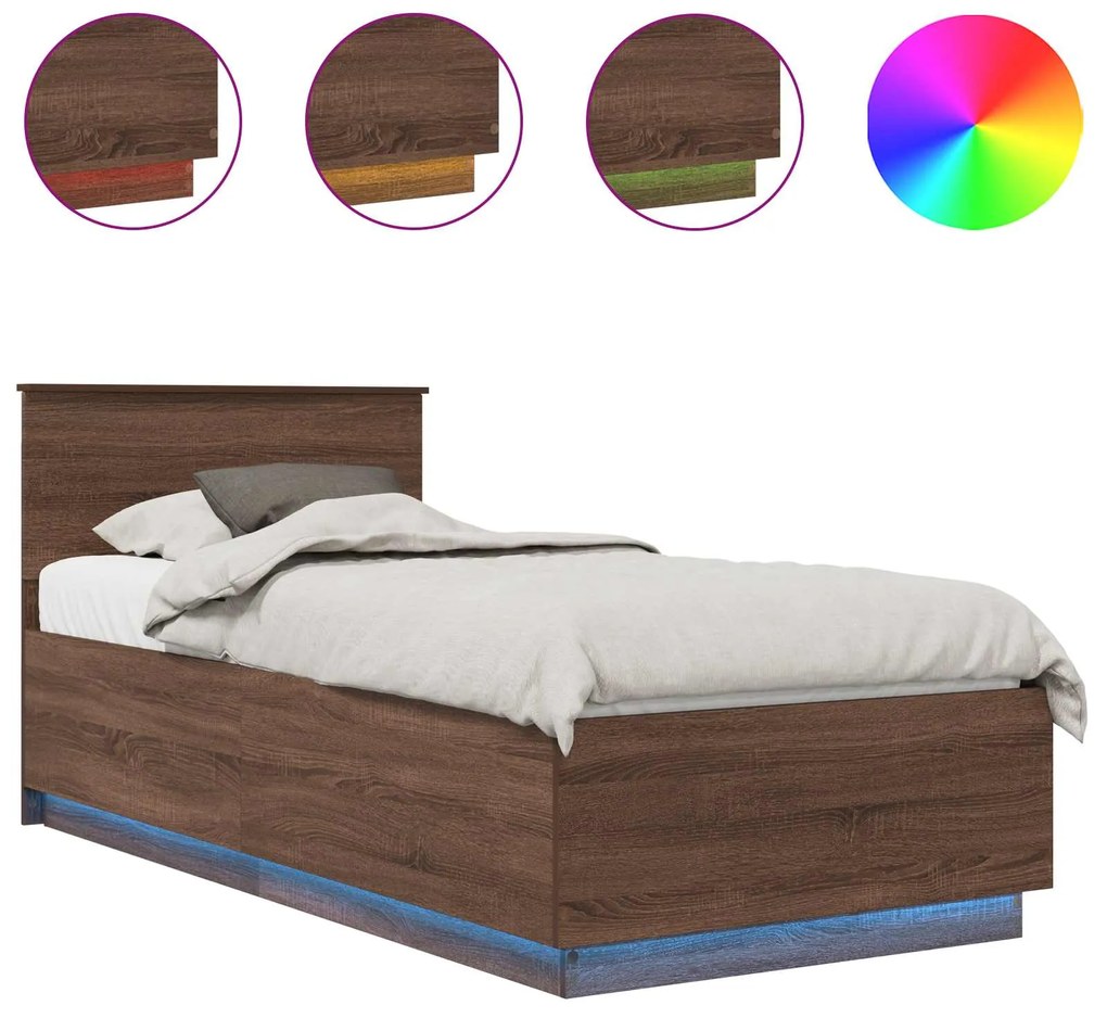 vidaXL Σκελετός Κρεβατιού Καφέ δρυς 90 x 200 cm Επεξεργασμένο ξύλο