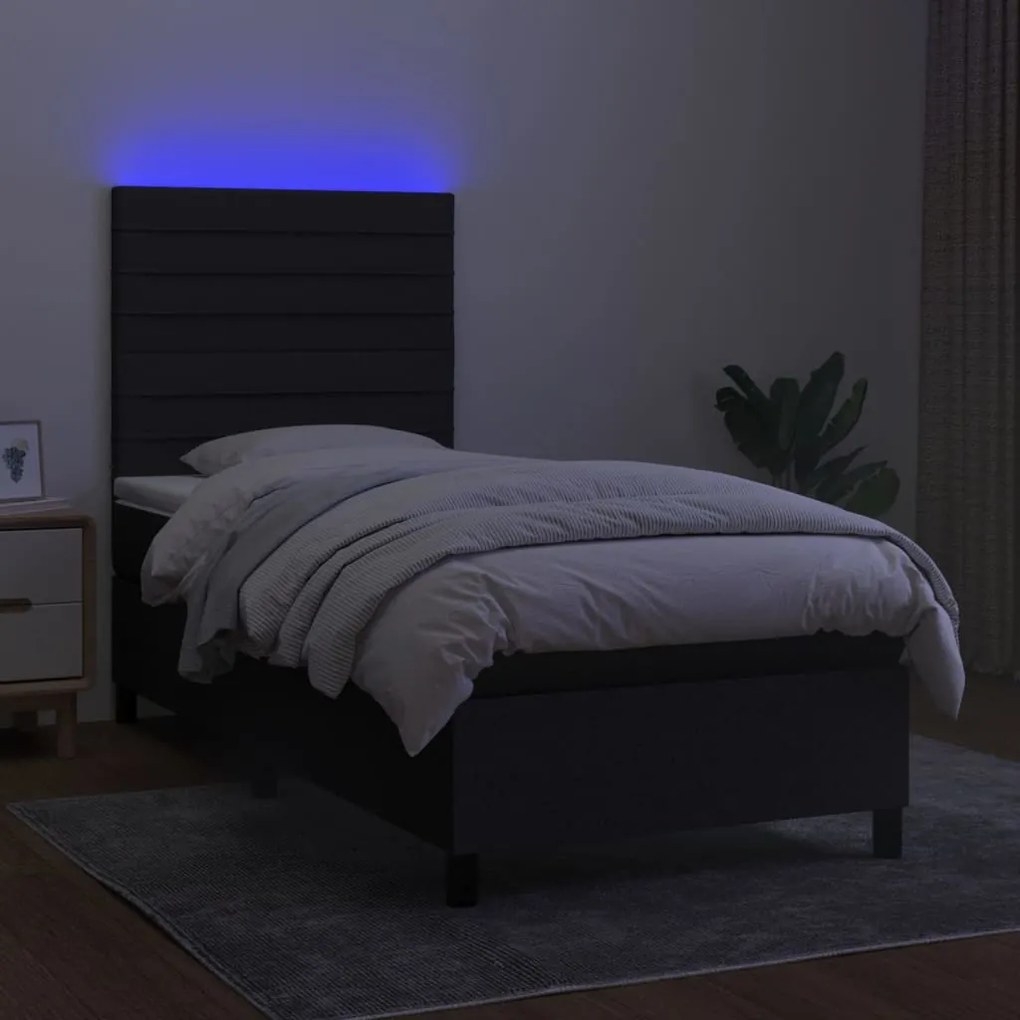 ΚΡΕΒΑΤΙ BOXSPRING ΜΕ ΣΤΡΩΜΑ &amp; LED ΜΑΥΡΟ 90X190 ΕΚ. ΥΦΑΣΜΑΤΙΝΟ 3134919