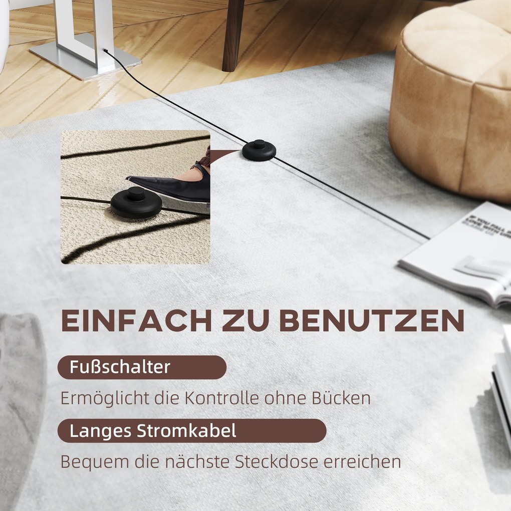 HOMCOM Μοντέρνο φωτιστικό δαπέδου, 3 λειτουργίες, ποδοδιακόπτης, ρυθμιζόμενη φωτεινότητα, λινό, λευκό