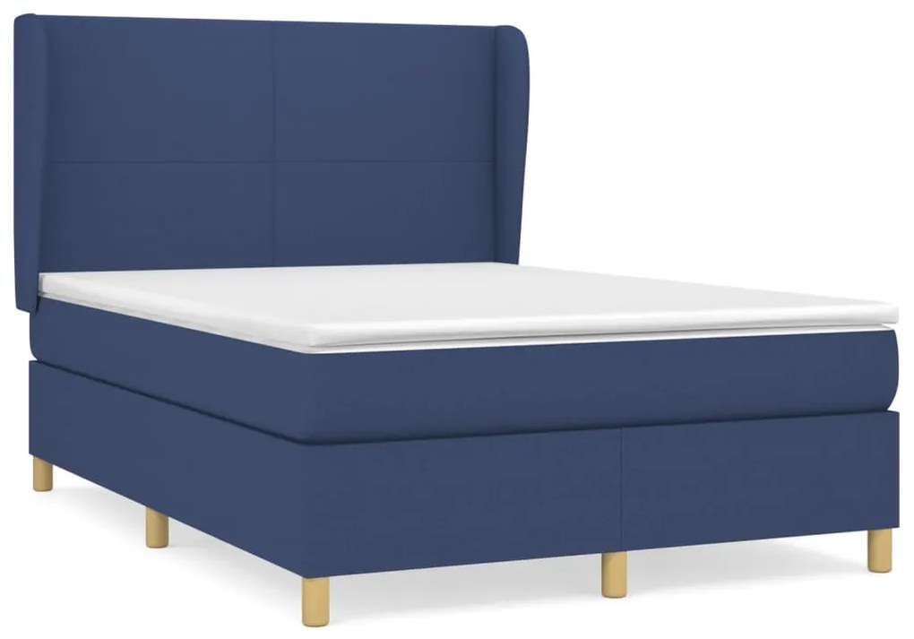 vidaXL Κρεβάτι Boxspring με Στρώμα Μπλε 140x200 εκ. Υφασμάτινο