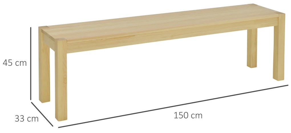 Πάγκος από μασίφ ξύλο HOMCOM, 3 θέσεων, πάγκος, πάγκος κουζίνας, ξύλο πεύκου, φυσικό χρώμα