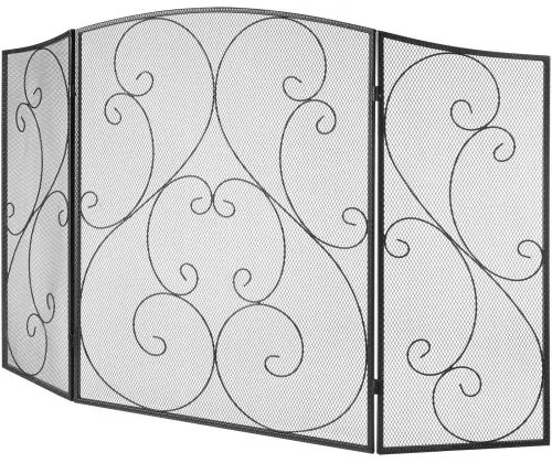 VEVOR Fireplace Screen 3 Panel, Sturdy Iron Mesh Fireplace Screen, 122(L)x76.7(H)CM Spark Guard Cover, No Assembly Required, Free Standing Fireplace Fence Grate for Living Room Home Decor Vintage