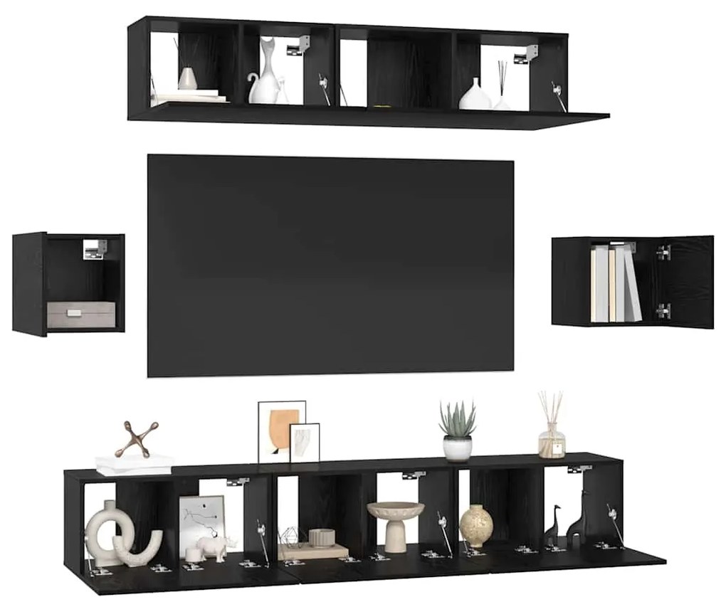 vidaXL Σετ επίπλου τηλεόρασης 7 pcs Μαύρη δρυς 80 x 30 x 30 εκ