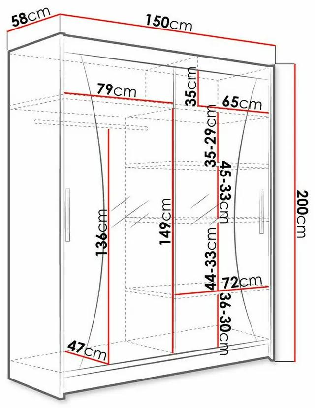 Ντουλάπα Atlanta 116, Άσπρο, 200x150x58cm, 118 kg, Πόρτες ντουλάπας: Ολίσθηση, Αριθμός ραφιών: 5, Αριθμός ραφιών: 5 | Epipla1.gr