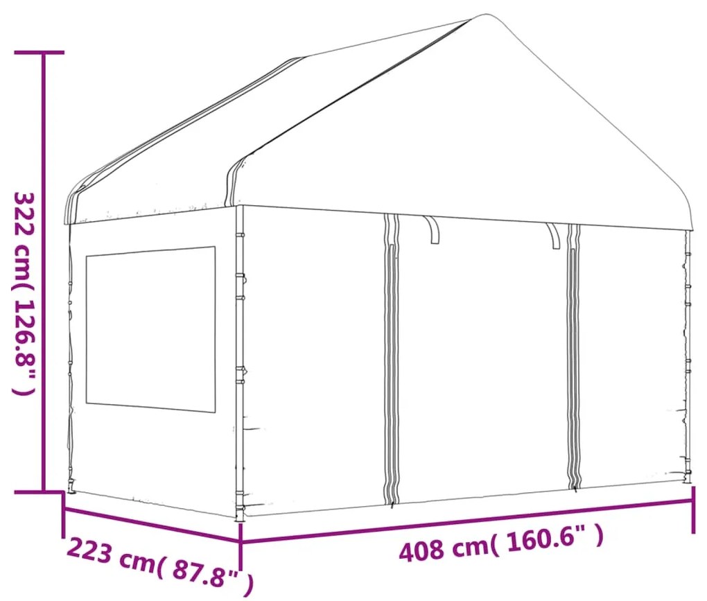 Κιόσκι με Τέντα Λευκό 4,08 x 2,23 x 3,22 μ. από Πολυαιθυλένιο - Λευκό