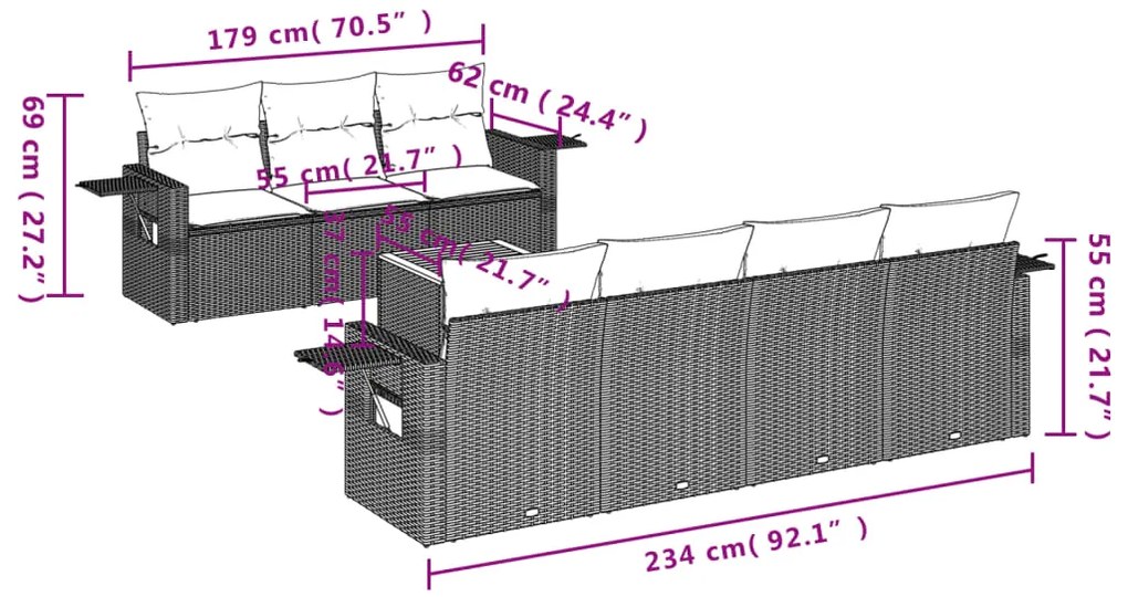 vidaXL Σαλόνι Κήπου 8 Τεμαχίων Μαύρο από Συνθετικό Ρατάν με Μαξιλάρια