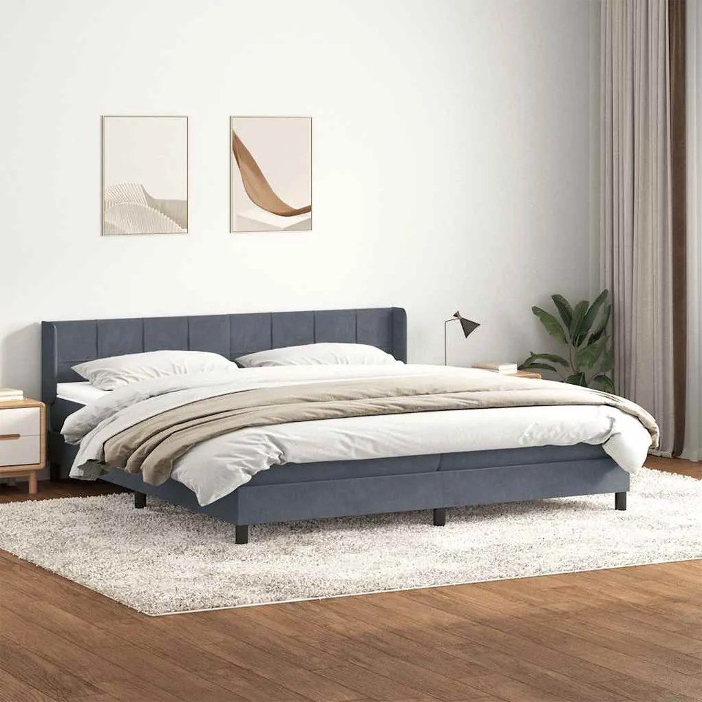 vidaXL Κρεβάτι Boxspring με Στρώμα Σκούρο Γκρι 180x210 εκ. Βελούδινο